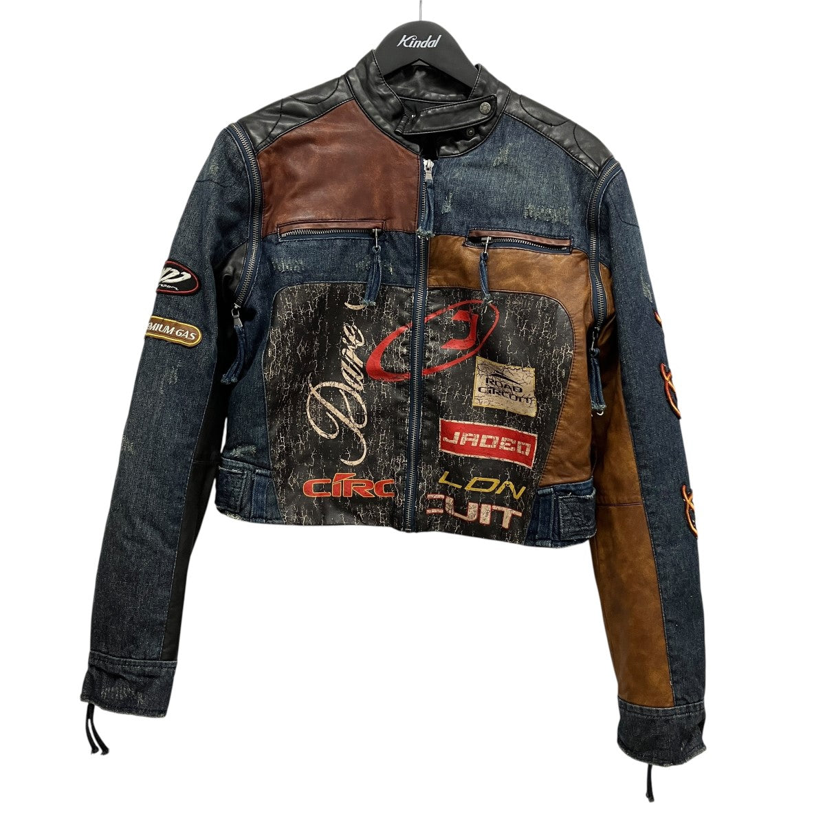 Daytona Zip Off Sleeve Moto Jacketダメージ加工デニム切替レザージャケット