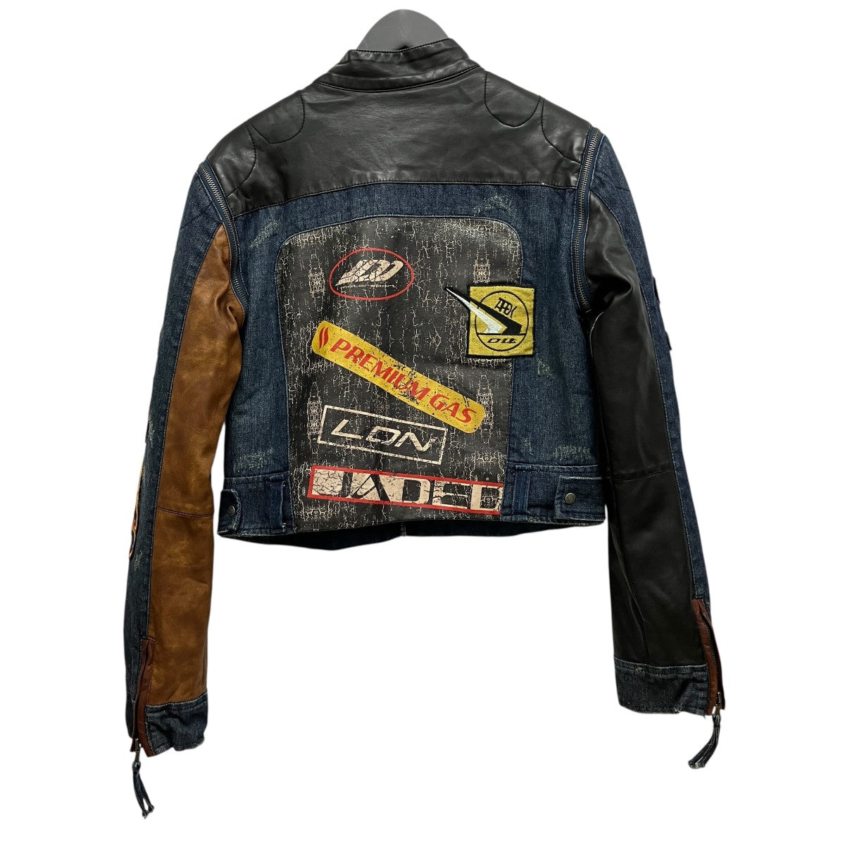 Daytona Zip Off Sleeve Moto Jacketダメージ加工デニム切替レザージャケット