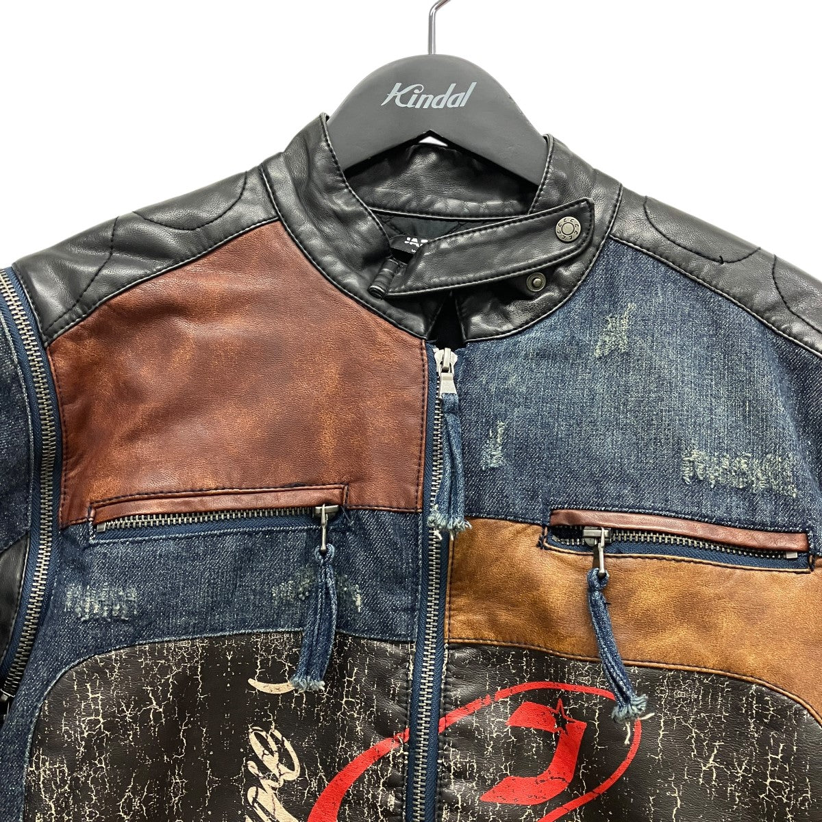 Daytona Zip Off Sleeve Moto Jacketダメージ加工デニム切替レザージャケット
