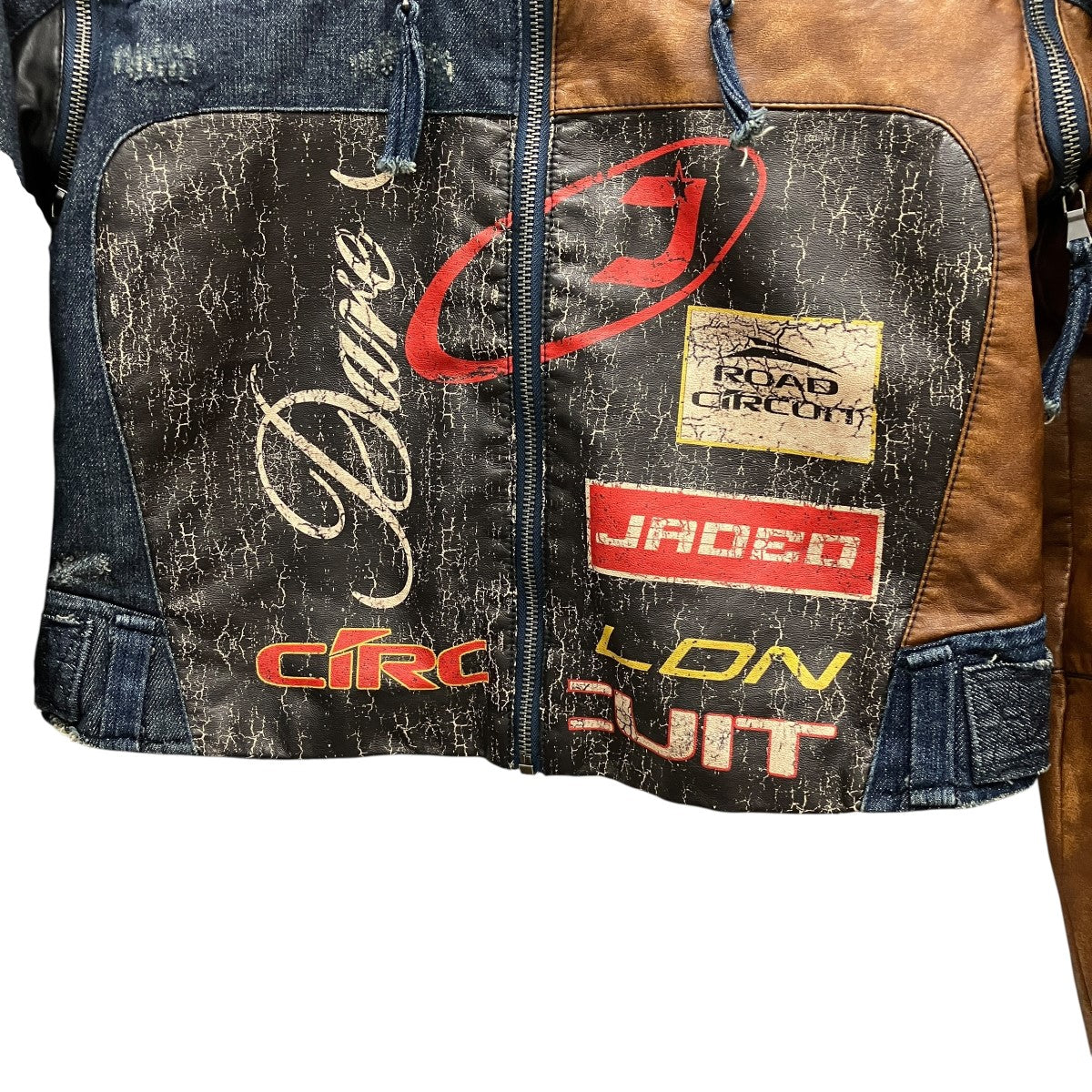 Daytona Zip Off Sleeve Moto Jacketダメージ加工デニム切替レザージャケット