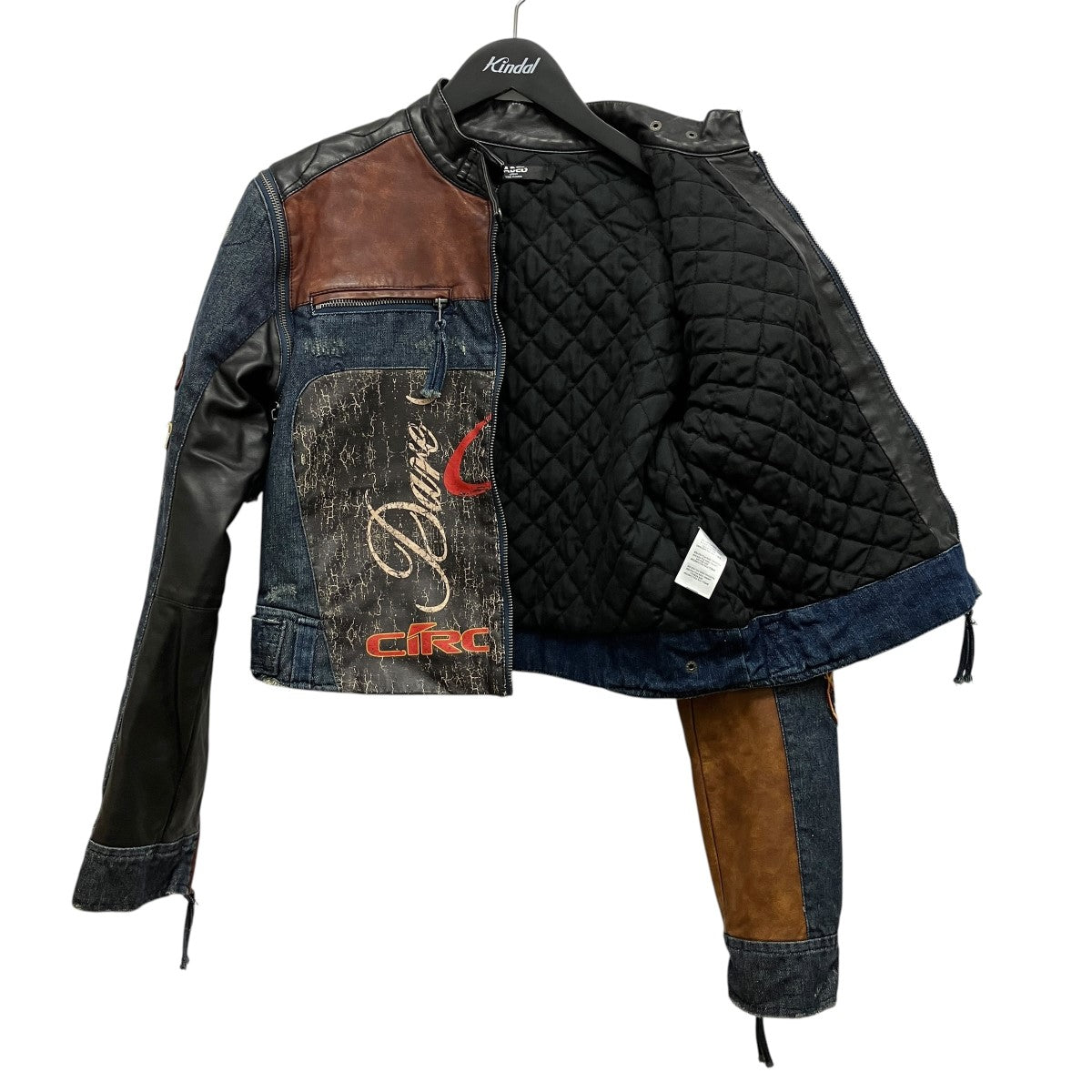 Daytona Zip Off Sleeve Moto Jacketダメージ加工デニム切替レザージャケット