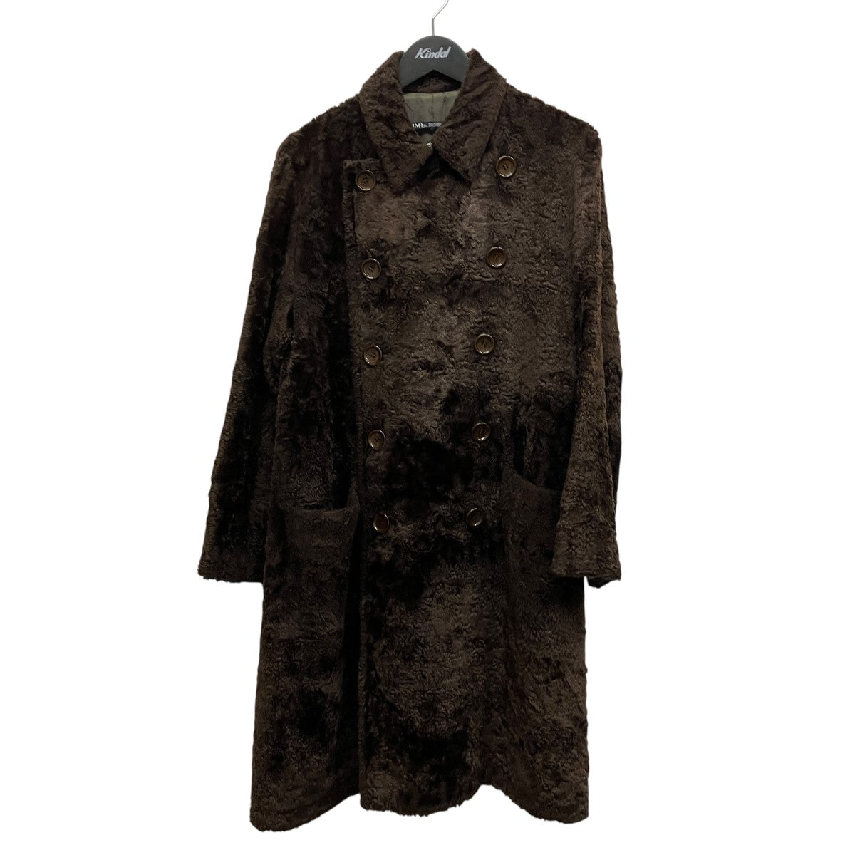 LIMI feu 97SSBrown Rayon Faux Fur Trench CoatフェイクファーダブルコートLU-C10-905 古着・中古-1枚目のアイテム画像