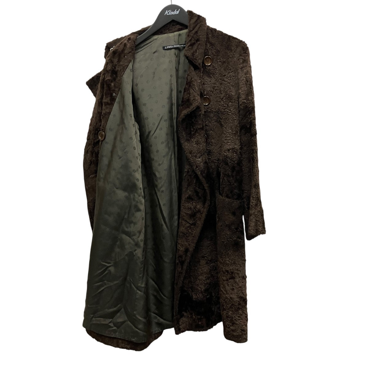 LIMI feu 97SSBrown Rayon Faux Fur Trench CoatフェイクファーダブルコートLU-C10-905 古着・中古-3枚目のアイテム画像