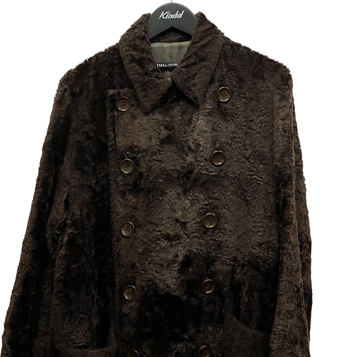LIMI feu 97SSBrown Rayon Faux Fur Trench CoatフェイクファーダブルコートLU-C10-905 古着・中古-4枚目のアイテム画像