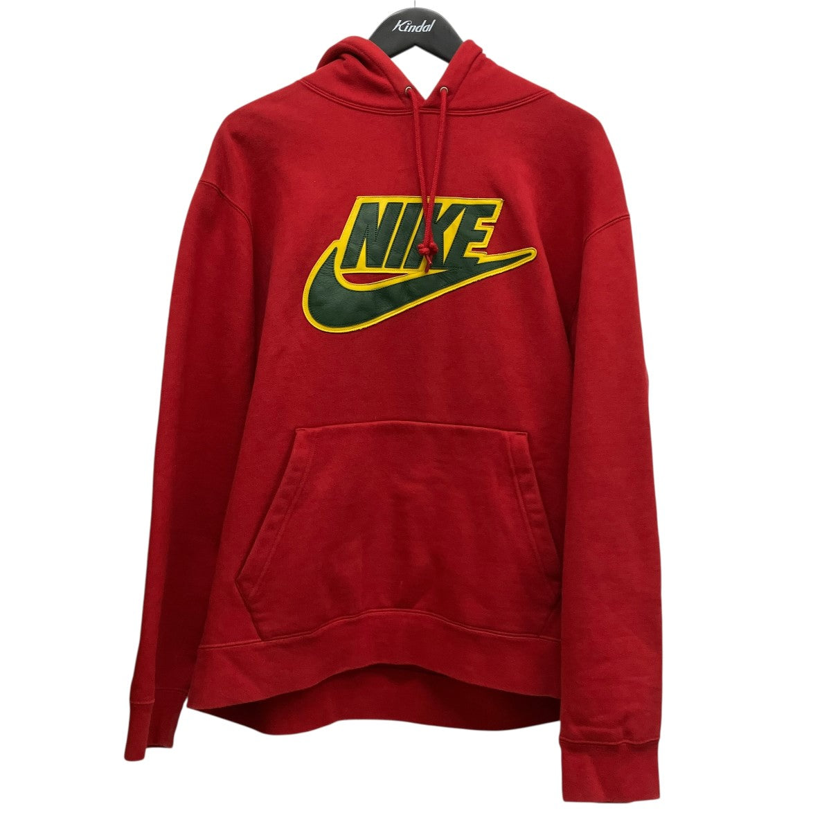 19AWLeather Applique Hooded Sweatshirt  RedレザーロゴプルオーバーパーカーCK6225-687