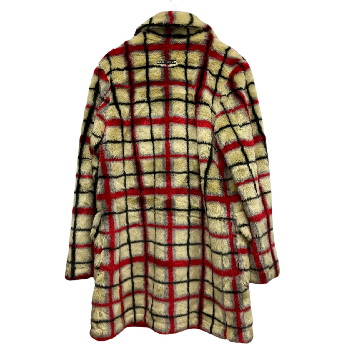 Supreme×Jean Paul GAULTIER Double Breasted Plaid Faux Fur Coat Off