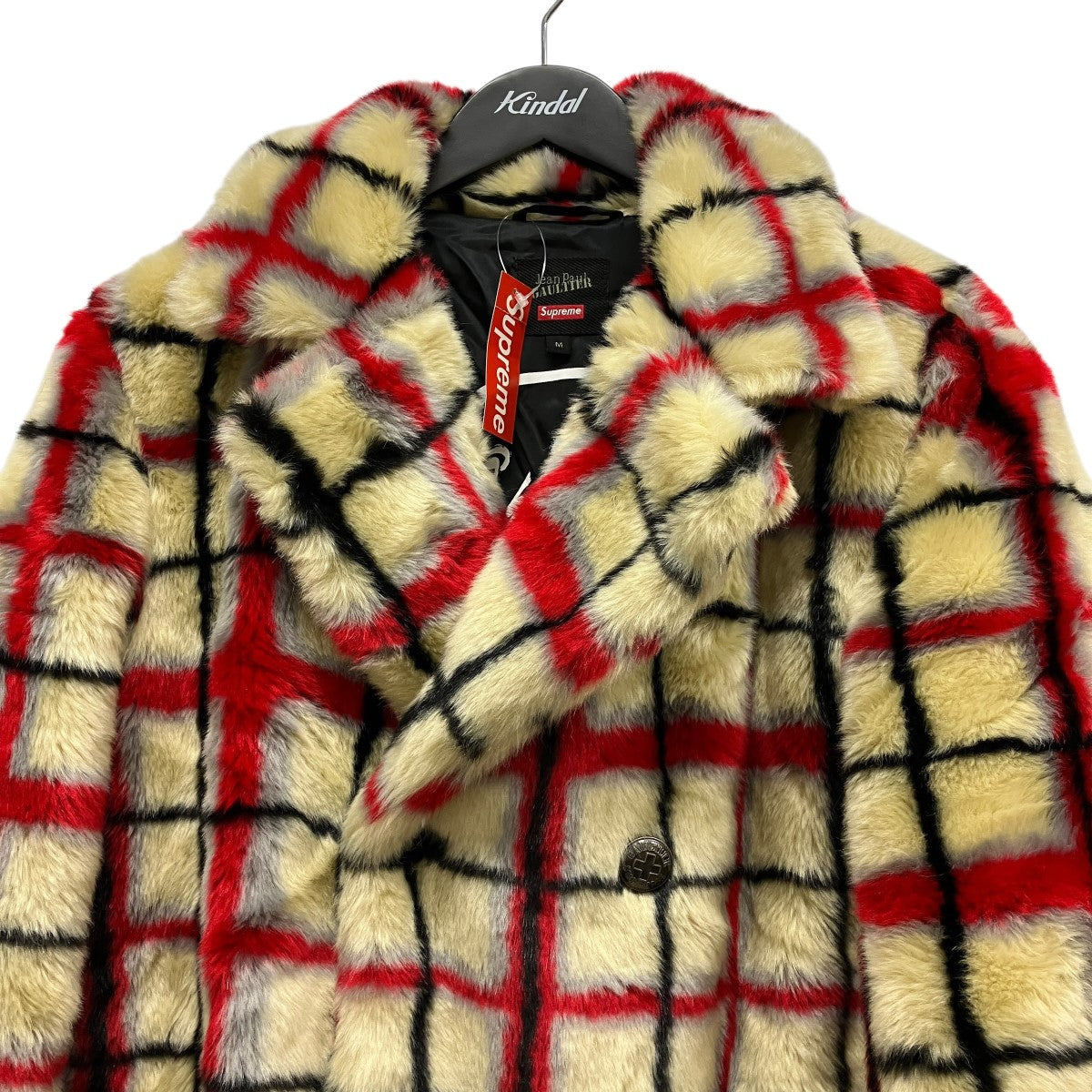 Supreme×Jean Paul GAULTIER Double Breasted Plaid Faux Fur Coat Off
