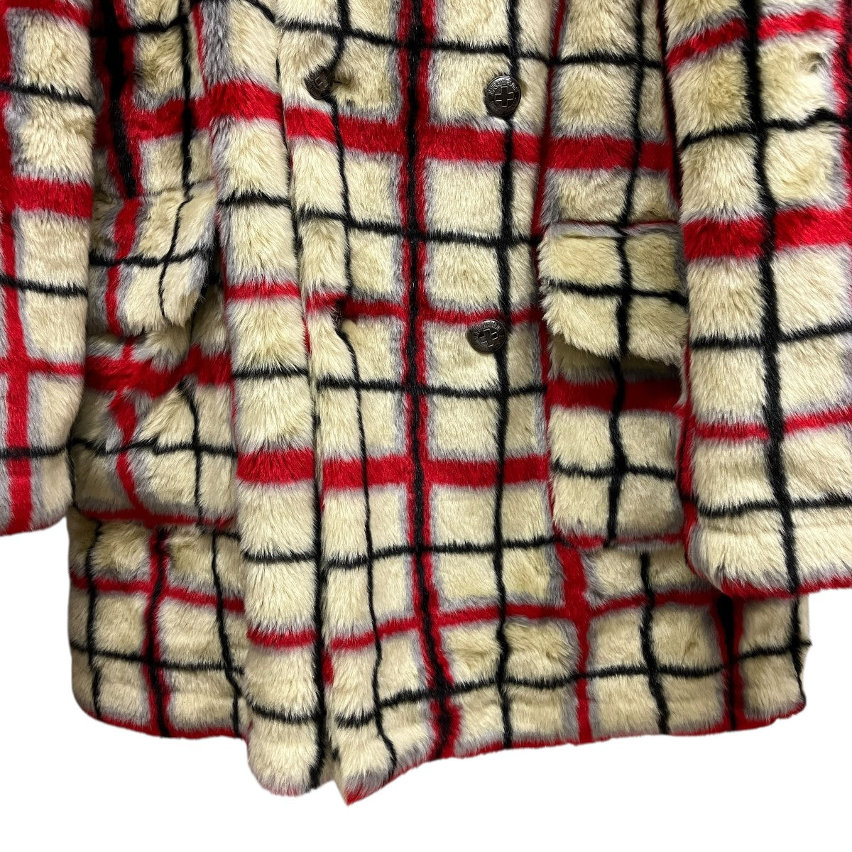 Jean Paul Gaultier コート モヘア チェック ゴルチェ Supreme×Jean Paul GAULTIER Double Breasted Plaid Faux Fur Coat Off