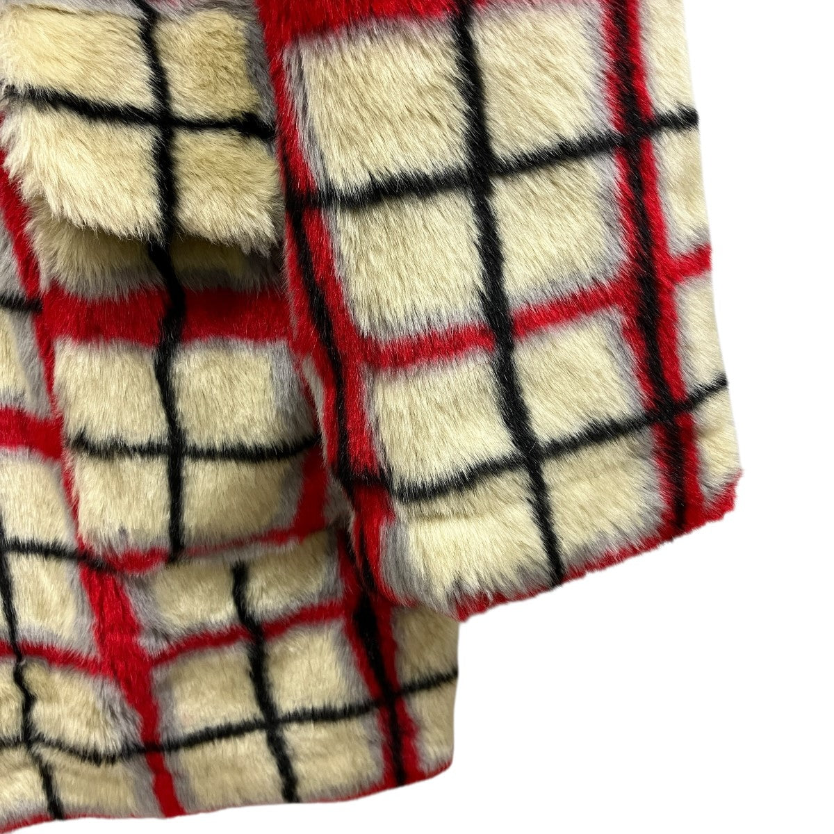 Supreme×Jean Paul GAULTIER Double Breasted Plaid Faux Fur Coat Off