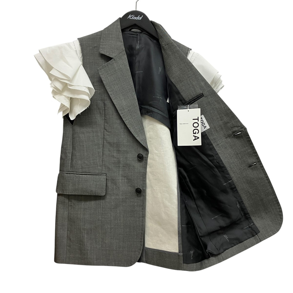 TOGA 26SSWOOL MOHAIR SLEEVELESS JACKETテーラードフリルカットオフジャケットTA261-FD077 古着・中古-6枚目のアイテム画像