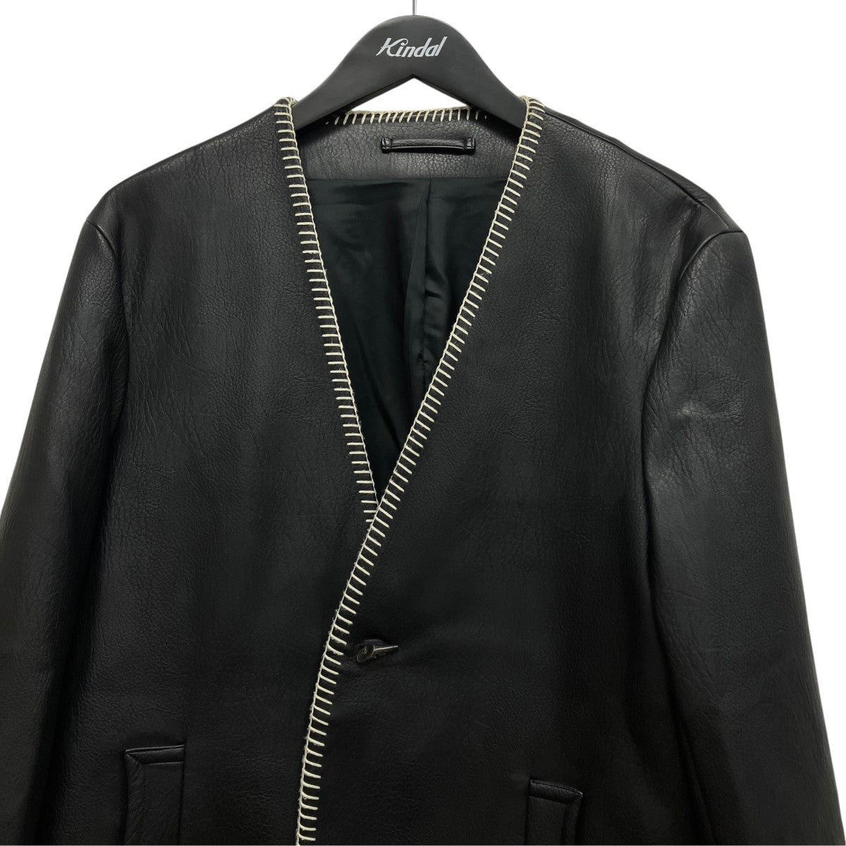 MAHITO MOTOYOSHI Fake Leather Embroidery JacketフェイクレザーノーカラーテーラードジャケットMF-J1002 古着・中古-3枚目のアイテム画像