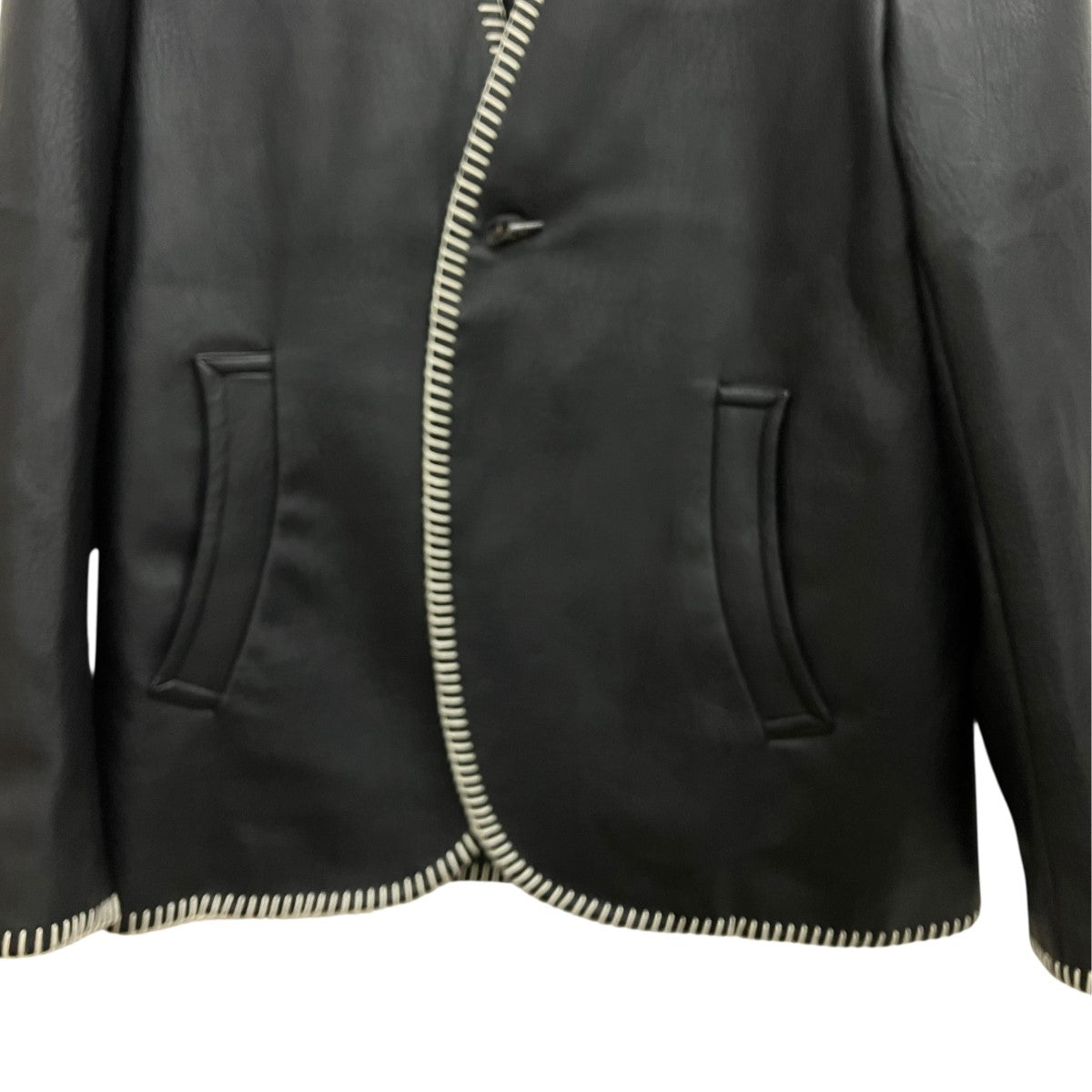 MAHITO MOTOYOSHI Fake Leather Embroidery JacketフェイクレザーノーカラーテーラードジャケットMF-J1002 古着・中古-4枚目のアイテム画像