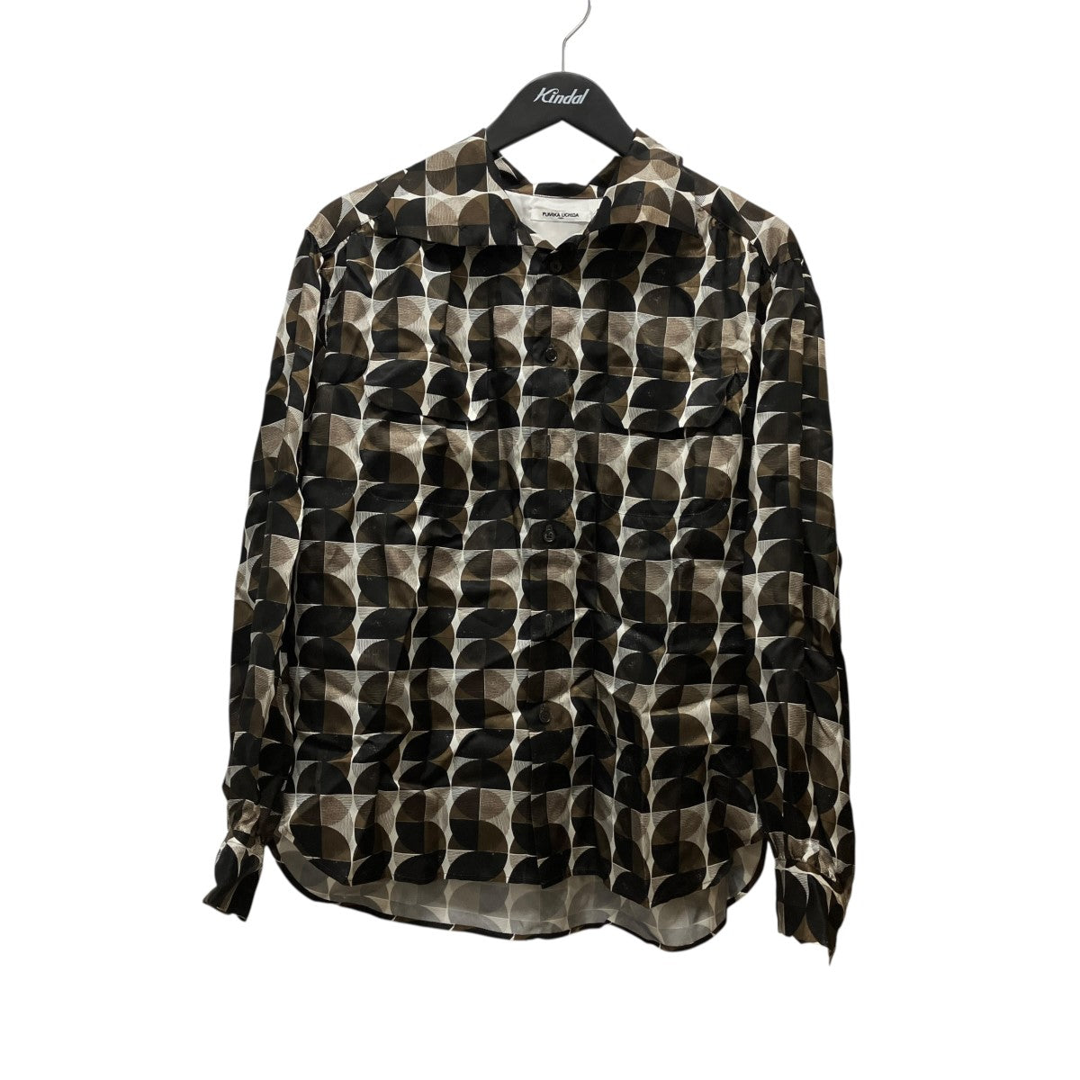 25AWGEOMETRIC PATTERN PRINTED BLOUSE総柄サテンロングスリーブシャツFU-W-SH003