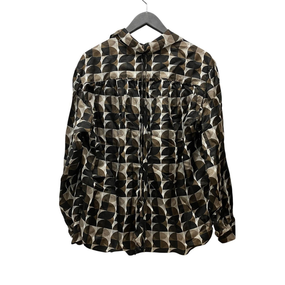 25AWGEOMETRIC PATTERN PRINTED BLOUSE総柄サテンロングスリーブシャツFU-W-SH003