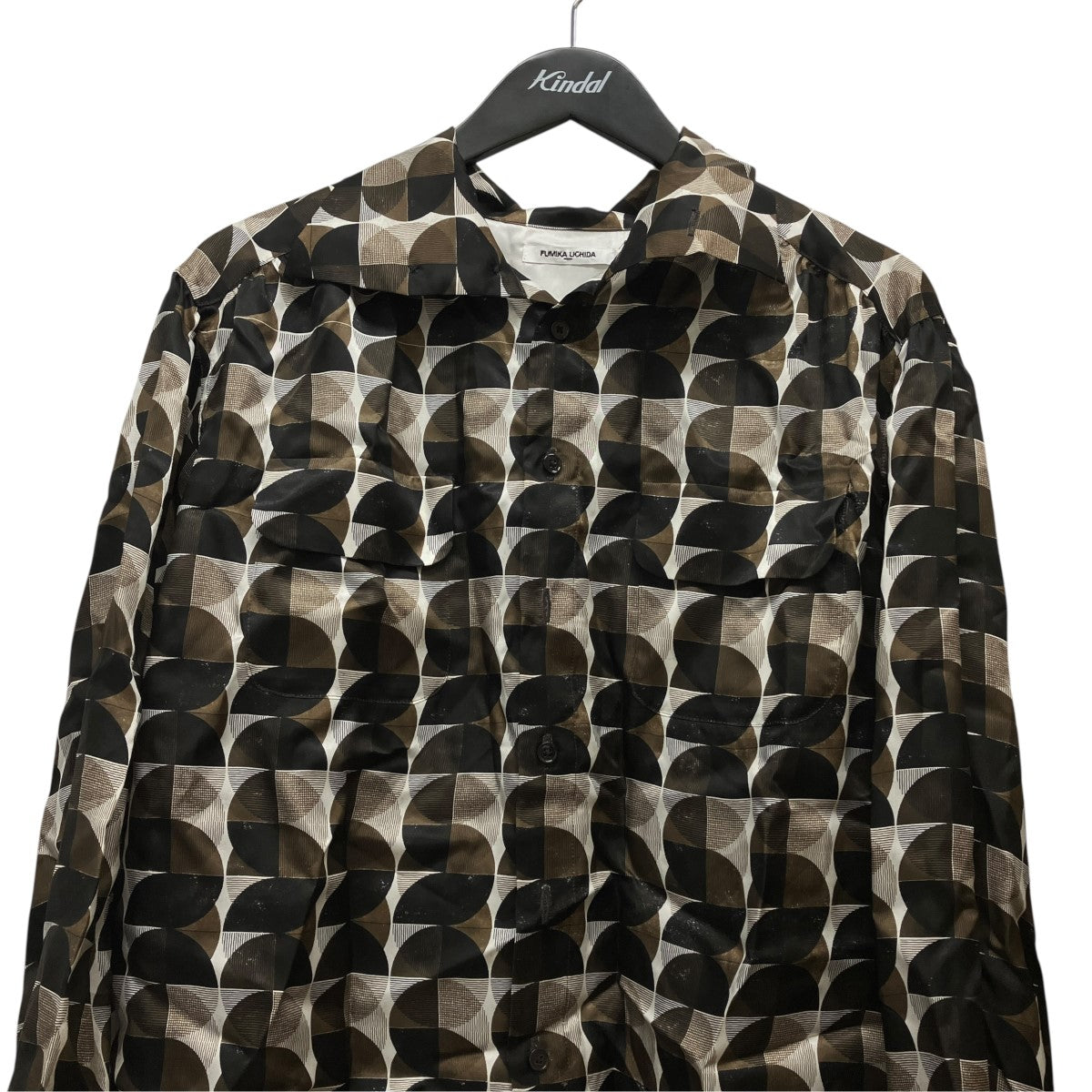 25AWGEOMETRIC PATTERN PRINTED BLOUSE総柄サテンロングスリーブシャツFU-W-SH003