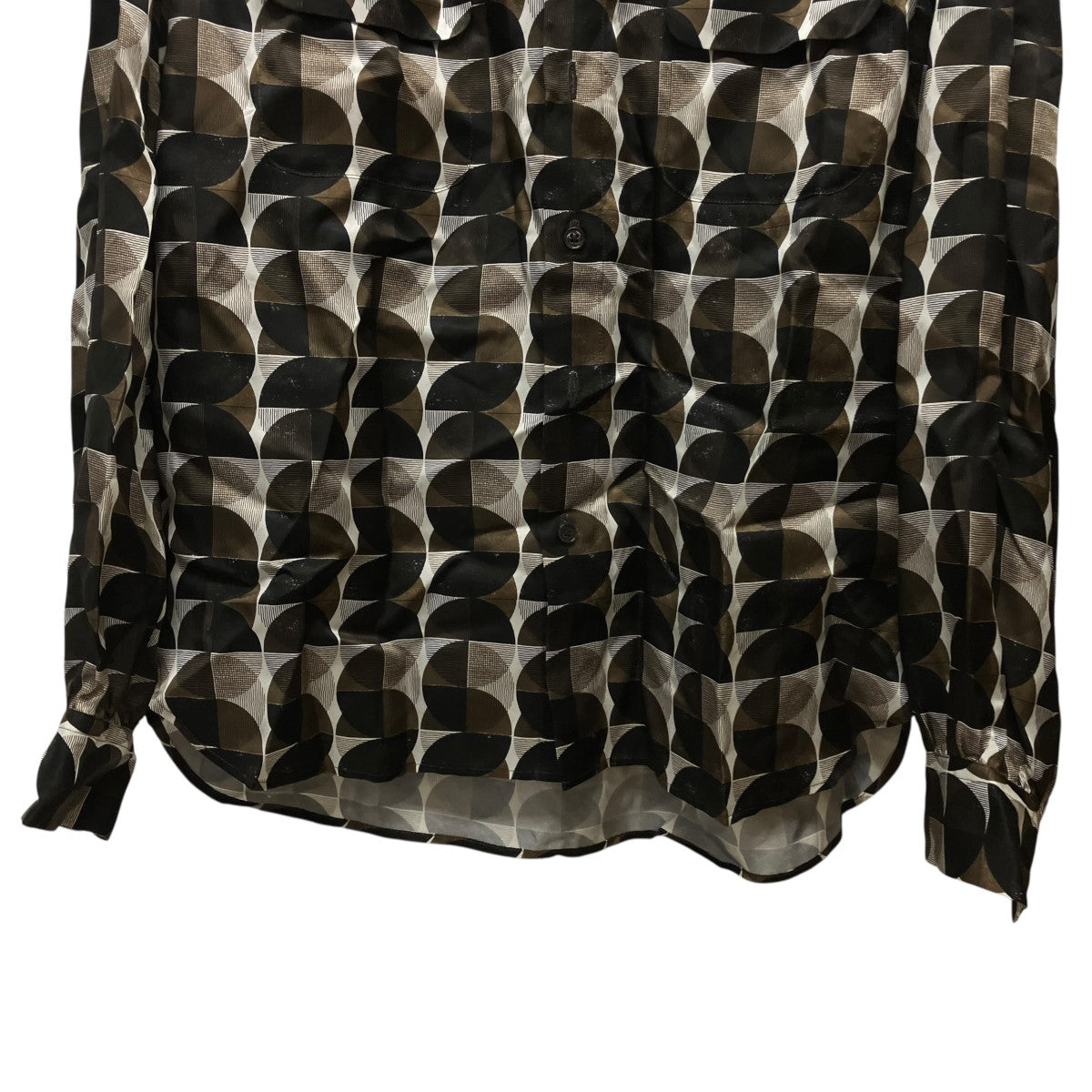 25AWGEOMETRIC PATTERN PRINTED BLOUSE総柄サテンロングスリーブシャツFU-W-SH003