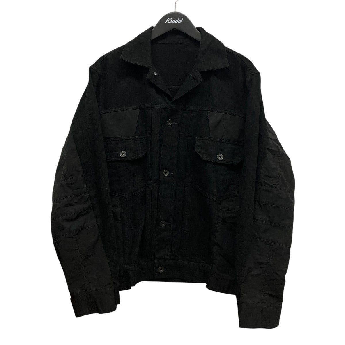 22SSPatchwork Detail Button Jacketヒッコリーストライプナイロン切替ドッキングジャケット22-02787M