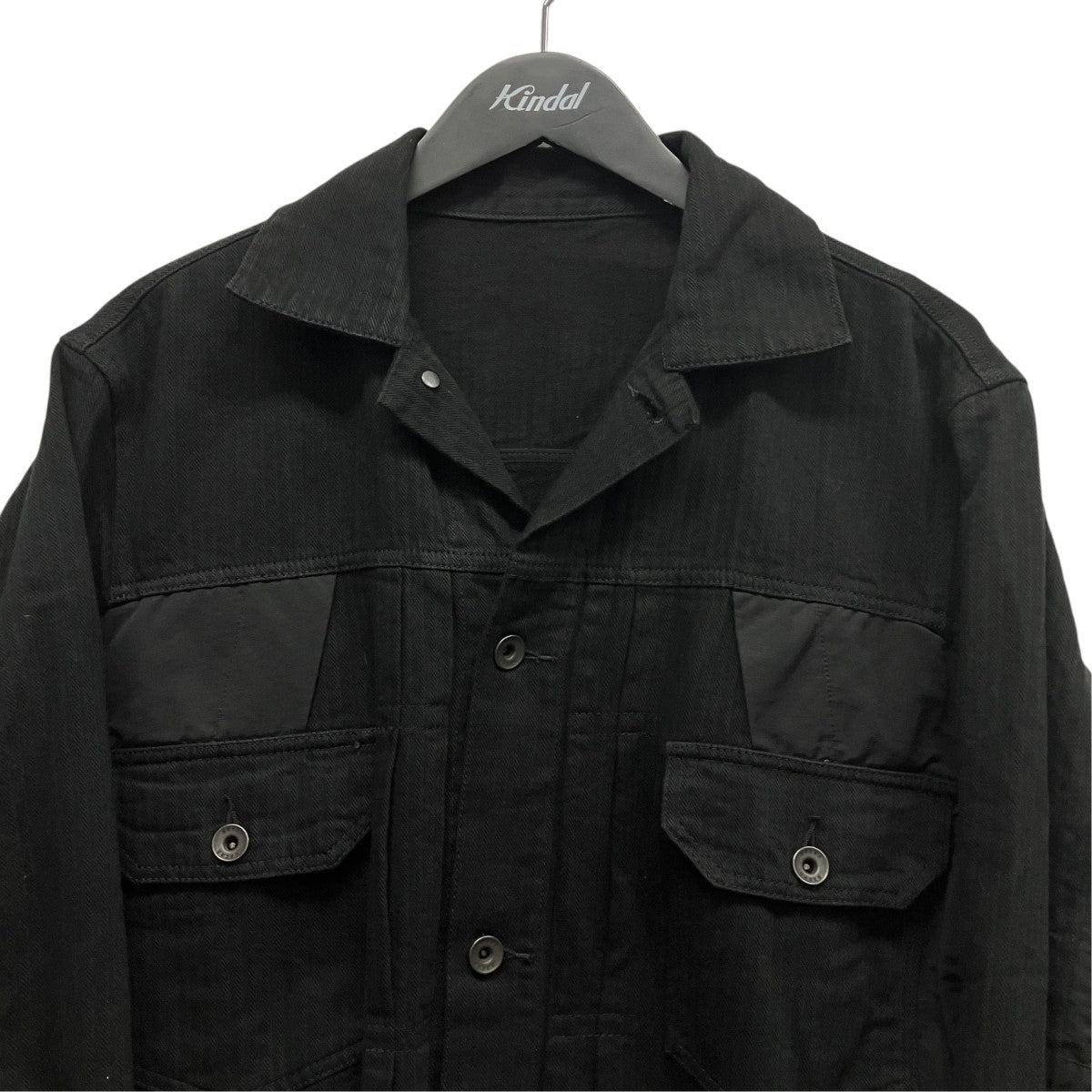 22SSPatchwork Detail Button Jacketヒッコリーストライプナイロン切替ドッキングジャケット22-02787M