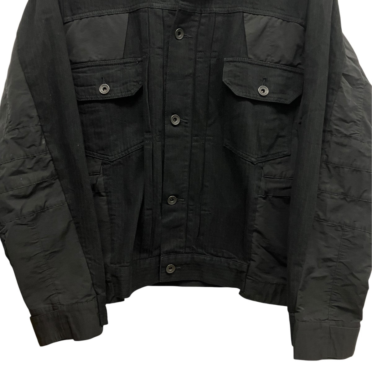22SSPatchwork Detail Button Jacketヒッコリーストライプナイロン切替ドッキングジャケット22-02787M