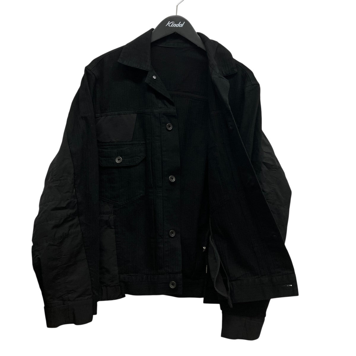 22SSPatchwork Detail Button Jacketヒッコリーストライプナイロン切替ドッキングジャケット22-02787M