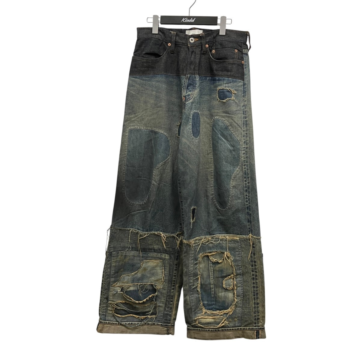 STRATUM DENIM PANTS WIDE CUT(FADED INDIGO)ダメージ汚れ加工デニムパンツ2541000404