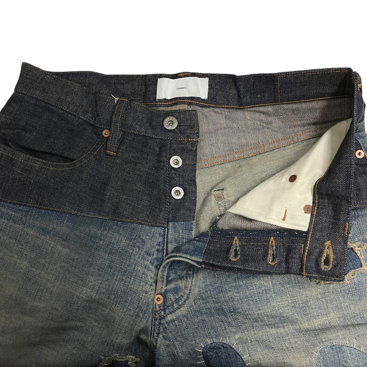STRATUM DENIM PANTS WIDE CUT(FADED INDIGO)ダメージ汚れ加工デニムパンツ2541000404