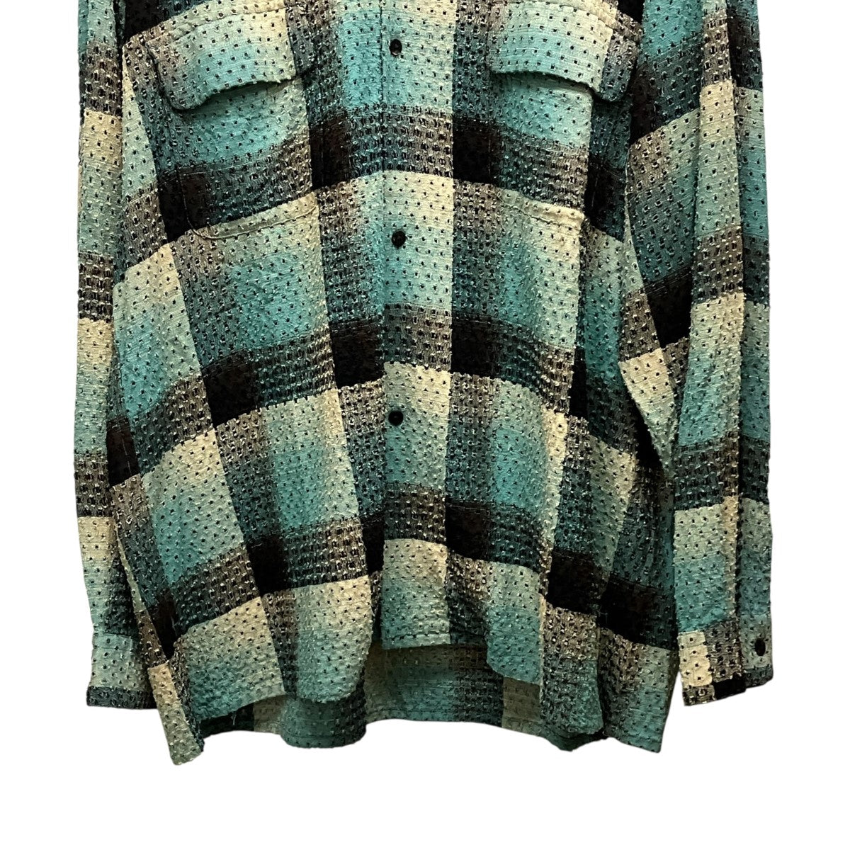 PUNCHING RAYON OMBRE PLAID OPEN COLLAR BLOUSEロングスリーブチェックパンチングシャツ2441000509