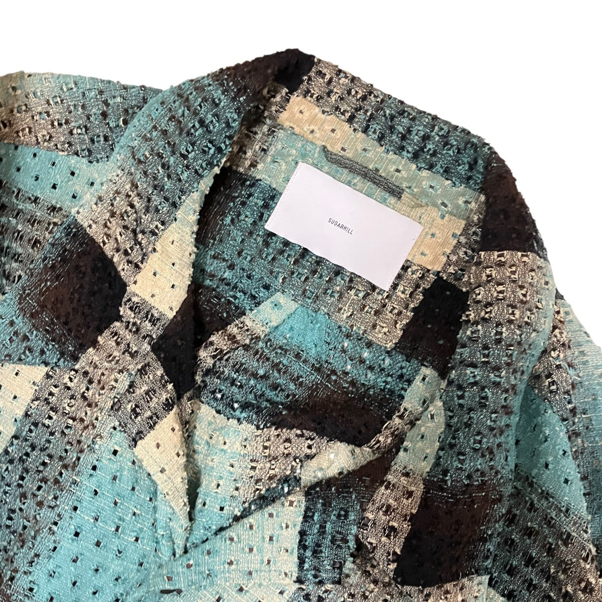 PUNCHING RAYON OMBRE PLAID OPEN COLLAR BLOUSEロングスリーブチェックパンチングシャツ2441000509