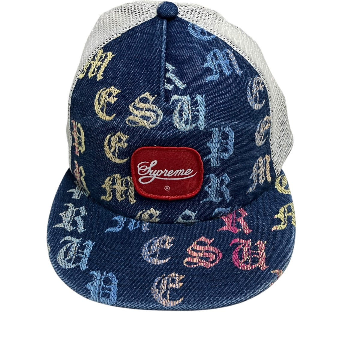 Supreme 22SSGradient Jacquard Denim Mesh Back 5-Panelロゴワッペンデニム刺しゅうメッシュキャップ 古着・中古-2枚目のアイテム画像