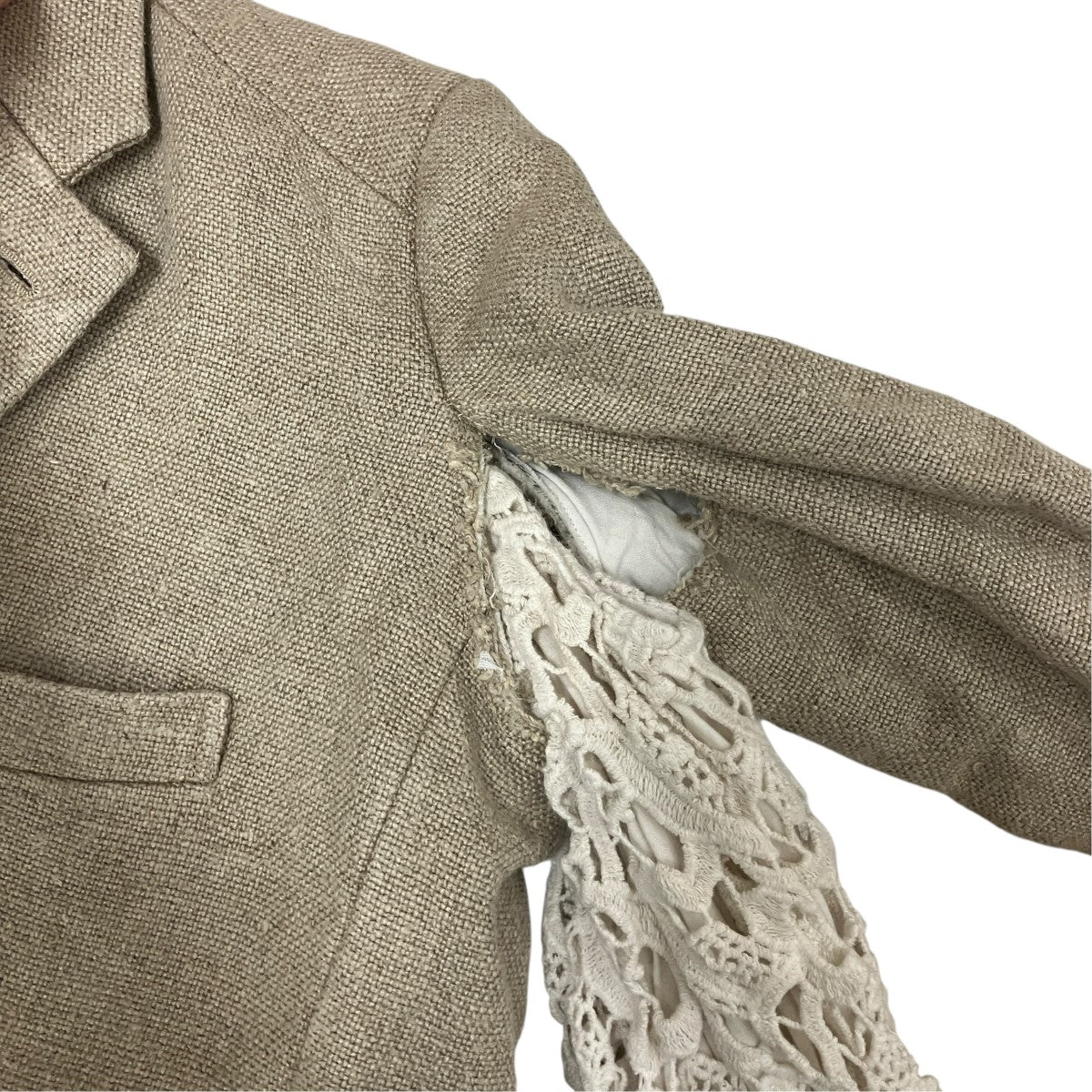 COMME des GARCONS 26SSレースインサートジャケットWスリーブアシンメトリーリネンテ-ラードジャケットGQ-J028 古着・中古-4枚目のアイテム画像