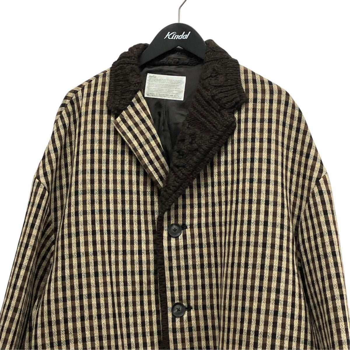 KOLOR 20AWKNIT DOCKING COATウールチェックステンカラーコート20WCM-C01101 古着・中古-4枚目のアイテム画像