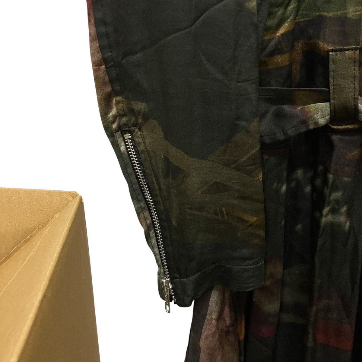 20SSPRINTED BIKER JACKET総柄シースルーフリルロングライダースジャケットPE-C003