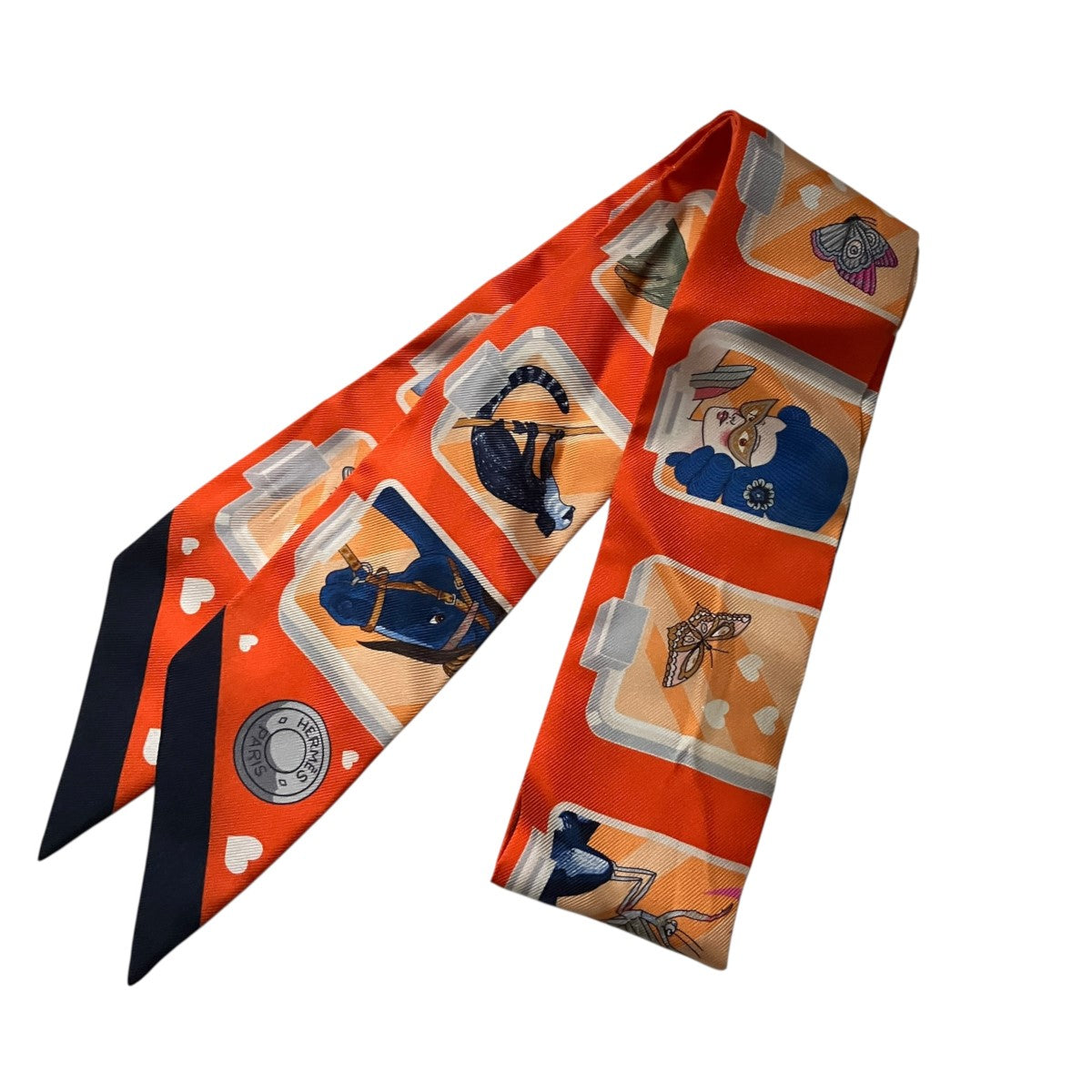HERMES(エルメス) ツイリーシルクスカーフ オレンジ×ネイビー サイズ