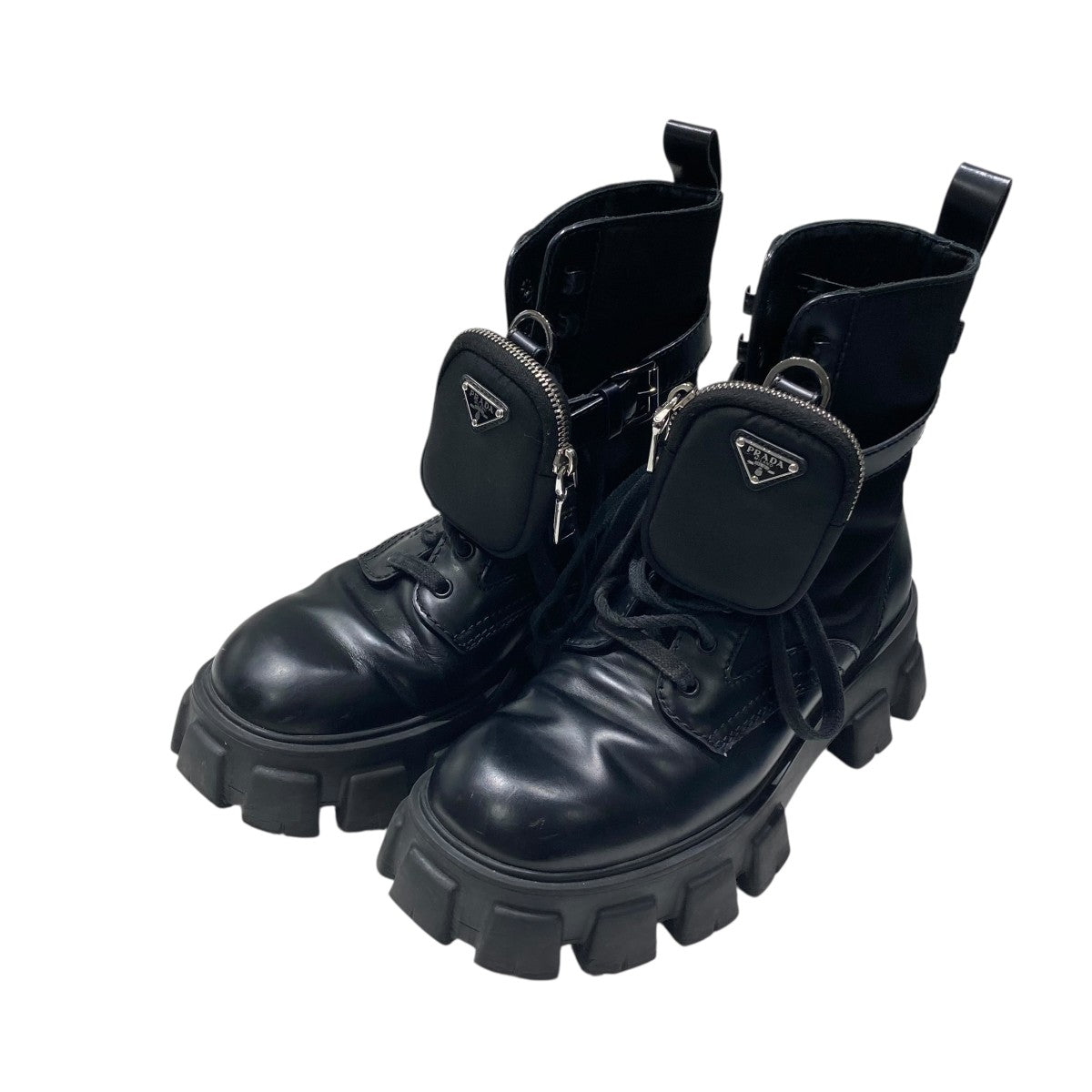 Prada モノリス レースアップ シューズ | ブラック | FARFETCH JP