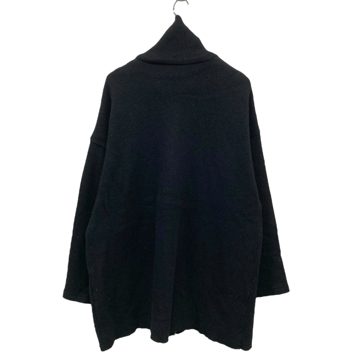 y's ワイズ オリーブグリーン ロングニットジャケット quaranciel:〈手洗い可能〉ノーカラー ポケット ニット