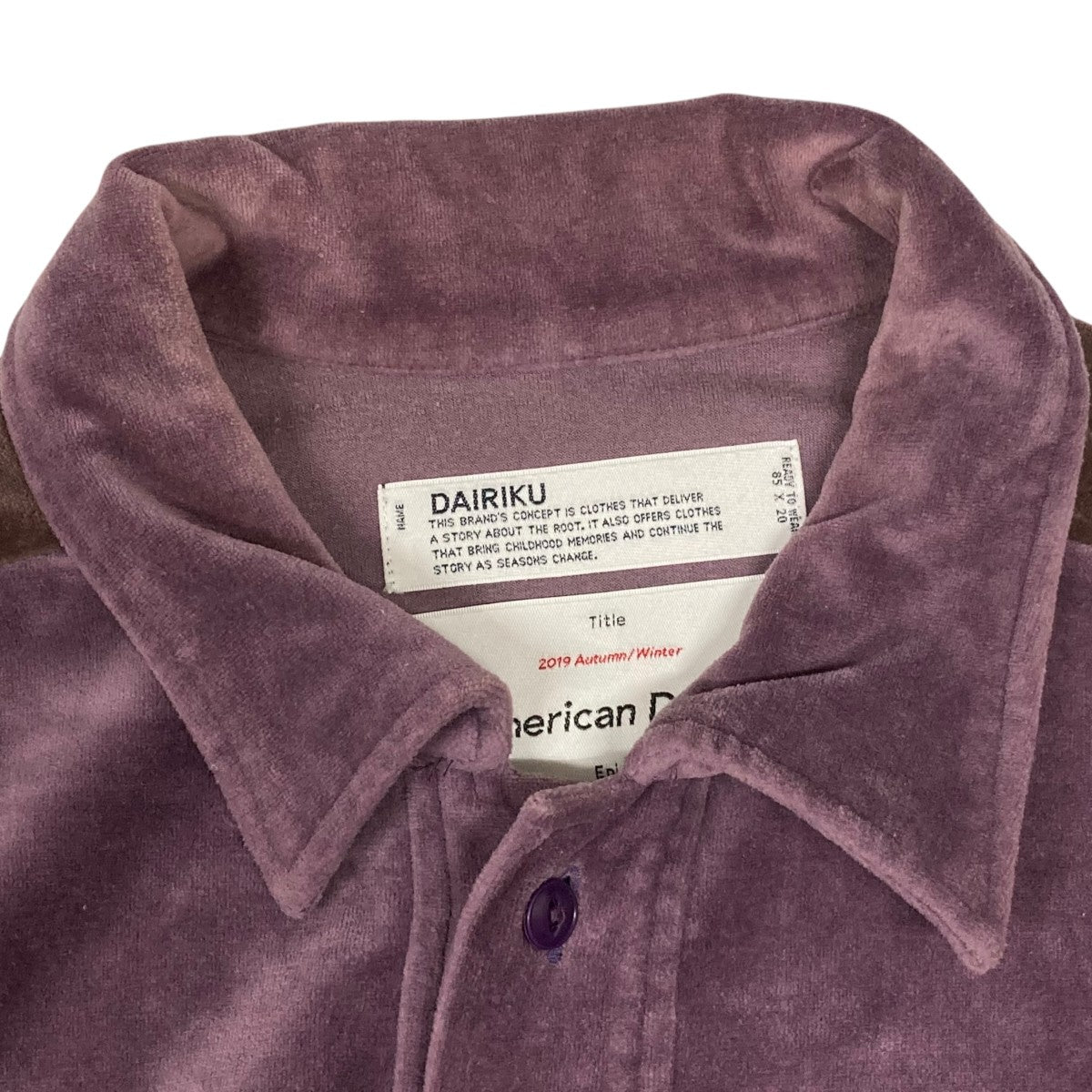 DAIRIKU BIGGIE Velor Shirtトレーナージャケット19AW S-4 古着・中古-5枚目のアイテム画像