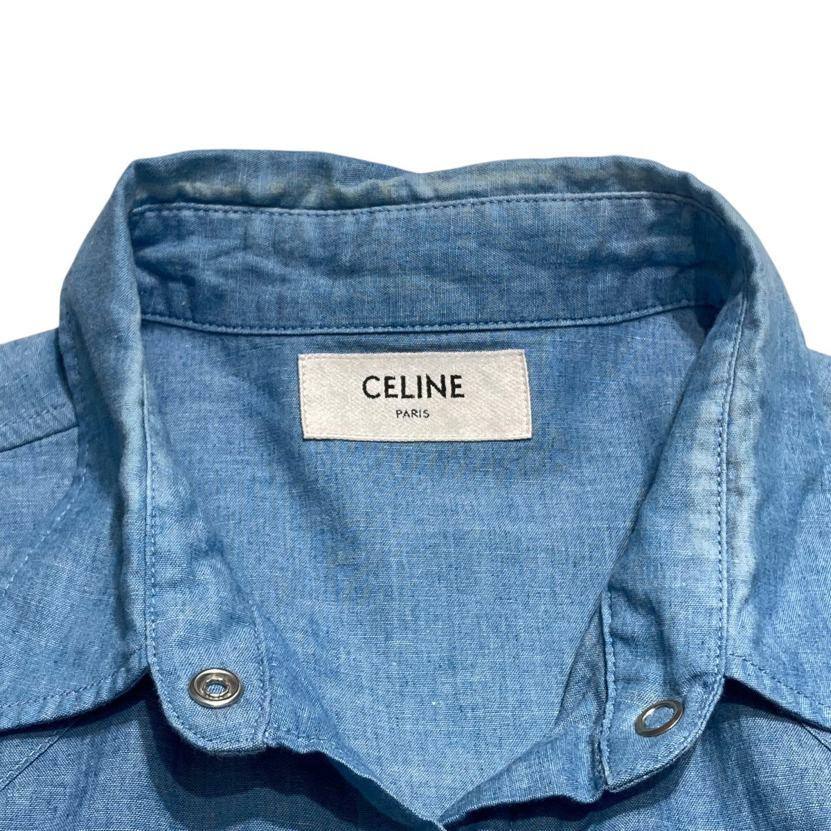 セリーヌ　ネイビー 長袖シャツ ロゴ刺繍入り　イタリー製 CELINE(セリーヌ) 21SS長袖シャツ インディゴ サイズ M｜【公式