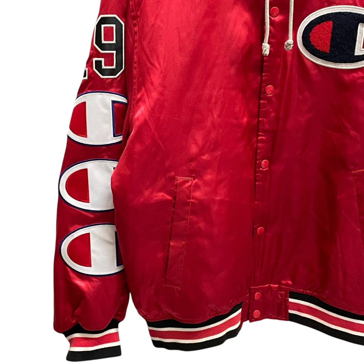 Supreme(シュプリーム) ×CHAMPION Hooded Satin Varsity Jacket