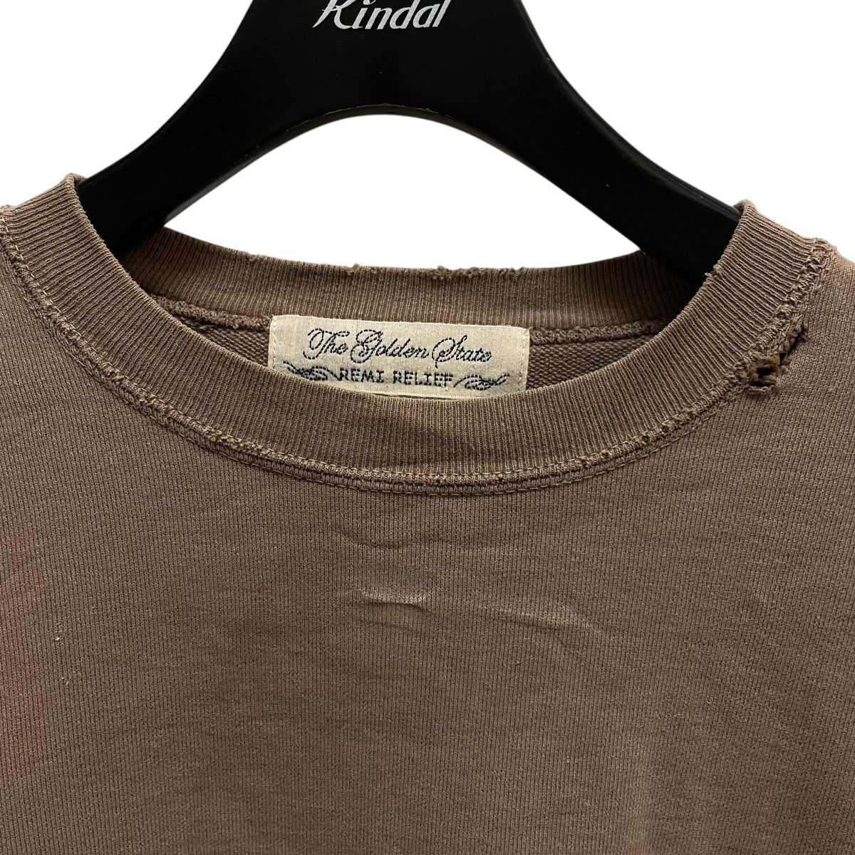 REMI RELIEF スウェットブラウン REMI RELIEF(レミレリーフ) ダメージ加工クルーネックスウェット