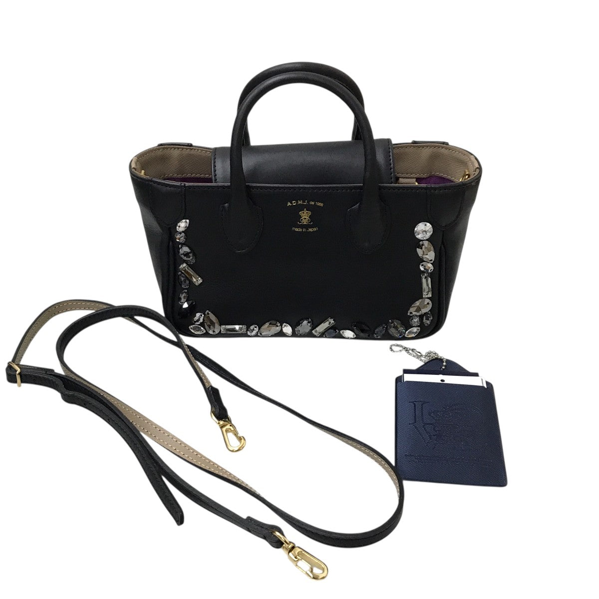 専用品A.D.M.J サフィアーノ ブラック クリスタルガラス ハンドバッグ プラダ トートバッグ/ショルダーバッグ バッグ レディース