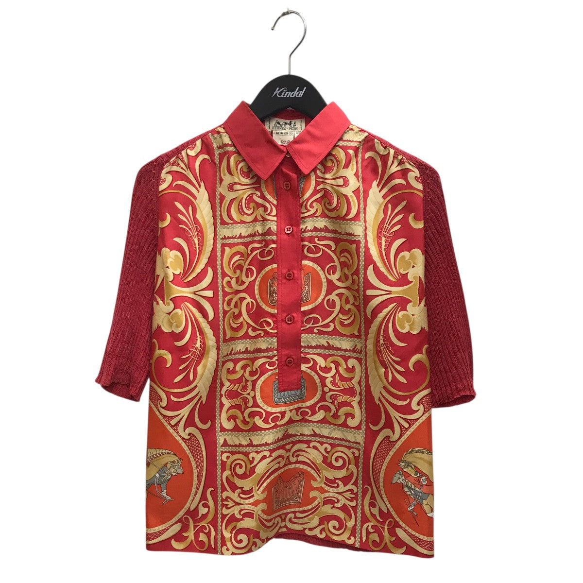 HERMES スカーフ切替半袖ニット 古着・中古-1枚目のアイテム画像