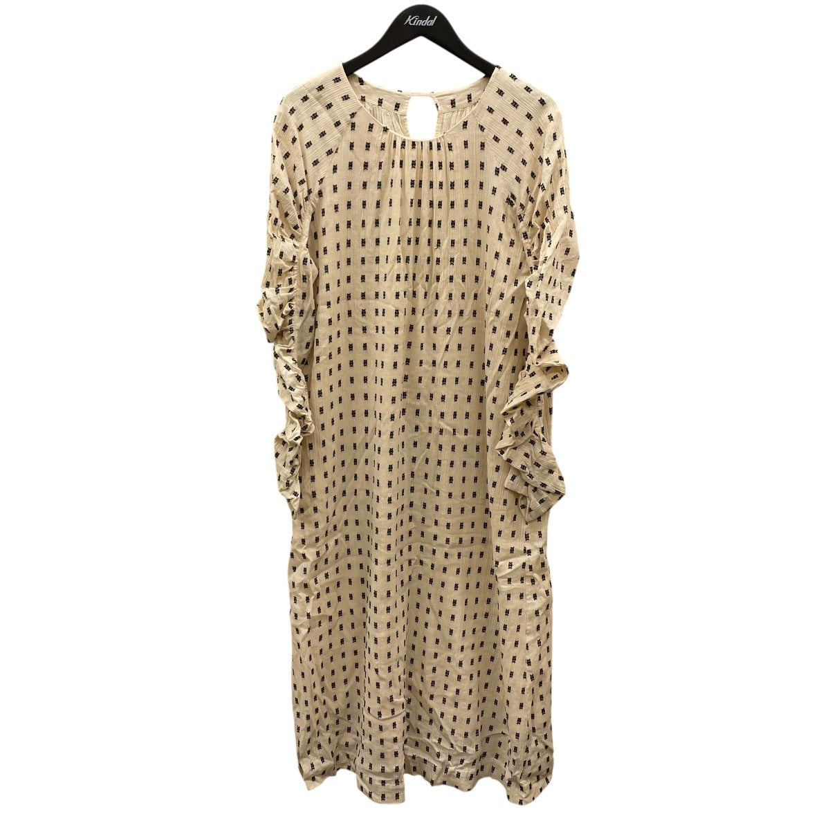Cotton Cut Jqd Gather Dress長袖ワンピース