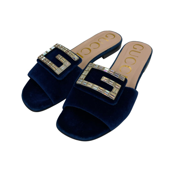 GUCCI(グッチ) クリスタルビジューGベロアサンダルサンダル551445
