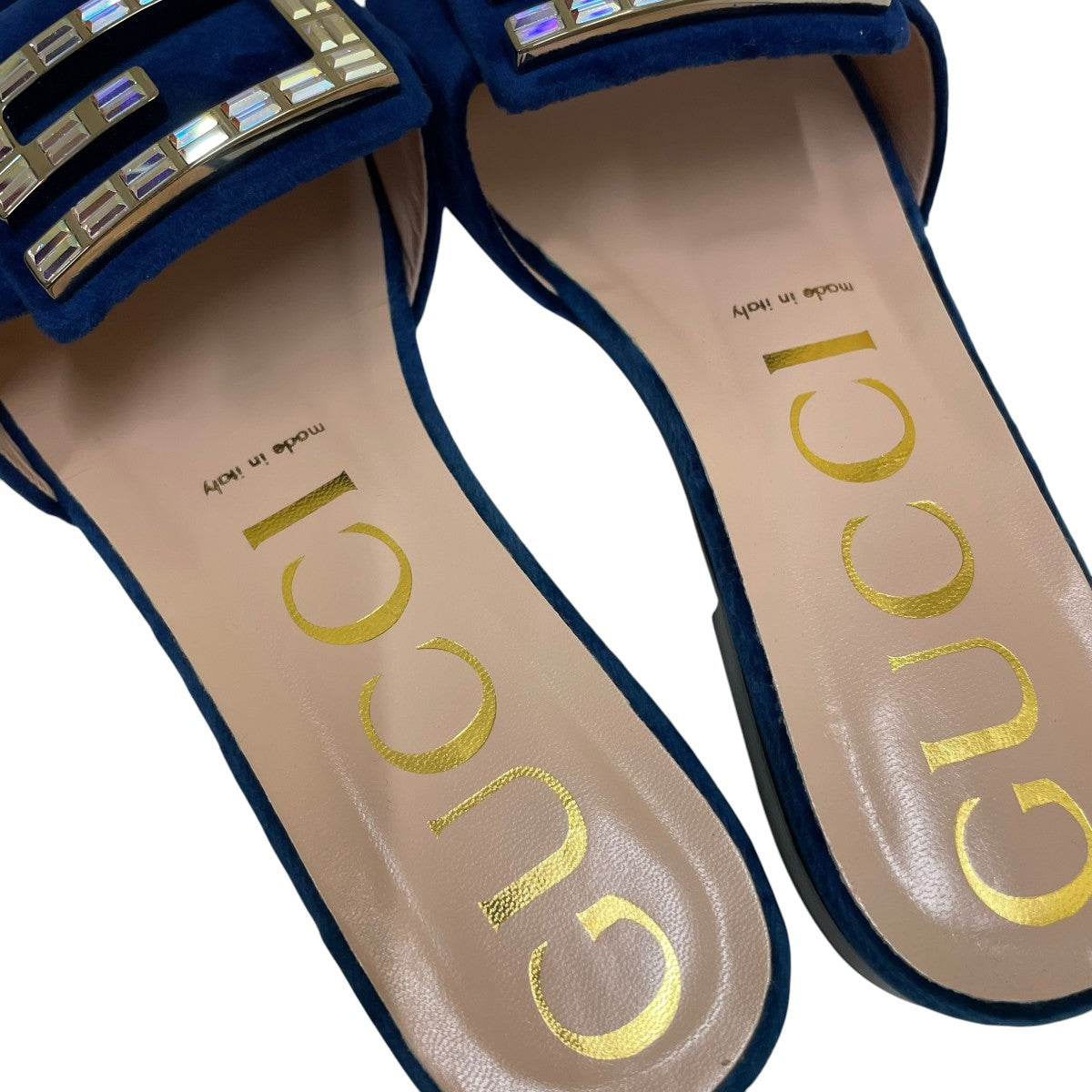 グッチ クリスタルビジューGベロアサンダル ネイビー レディース 24.5 GUCCI(グッチ) クリスタルビジューGベロアサンダルサンダル551445
