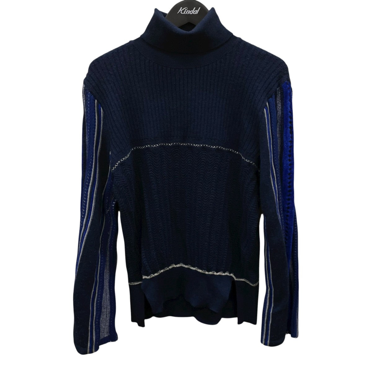 mame kurogouchi Stripe HAMAGURI Knit PulloverタートルネックニットMM19AW-KN027 古着・中古-1枚目のアイテム画像