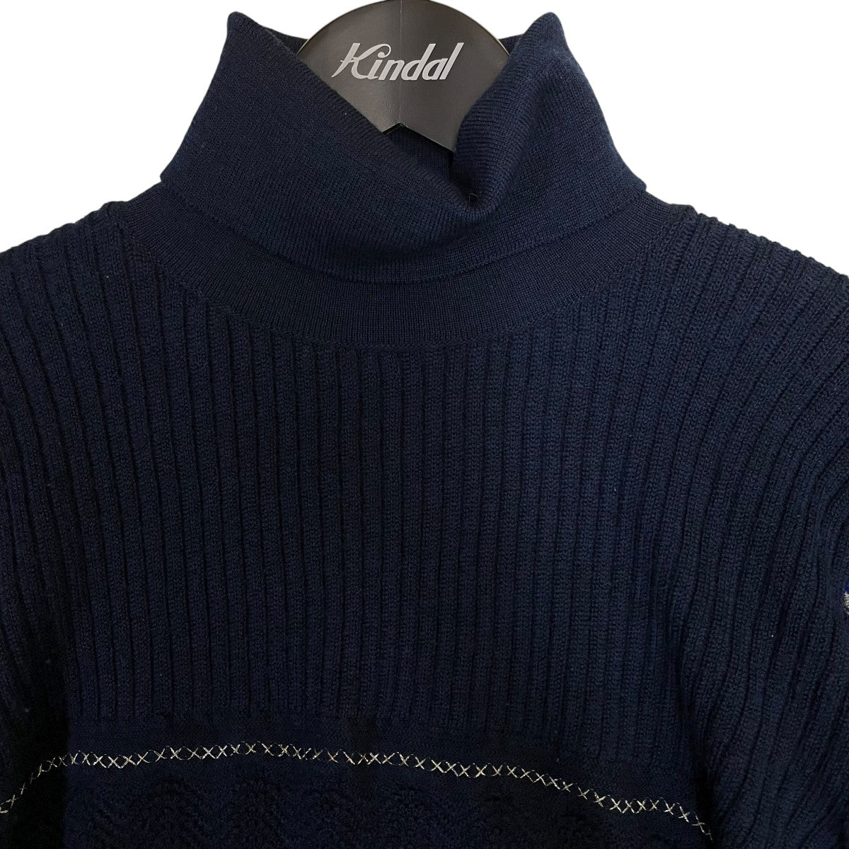 mame kurogouchi Stripe HAMAGURI Knit PulloverタートルネックニットMM19AW-KN027 古着・中古-3枚目のアイテム画像