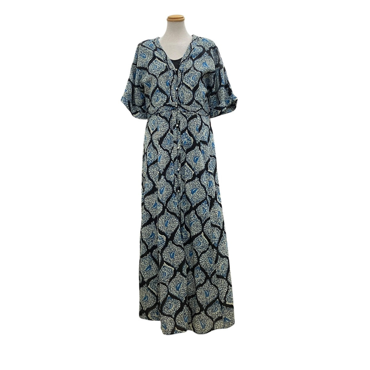 sara mallika CTN BIG LEAF PRINT DRESS総柄ワンピース020421SN1 古着・中古-1枚目のアイテム画像