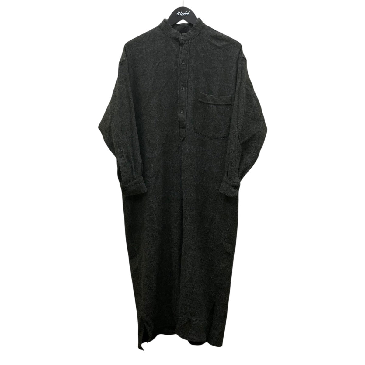 COMOLI(コモリ) ウールカシミヤ チェック バンドカラーシャツ長袖