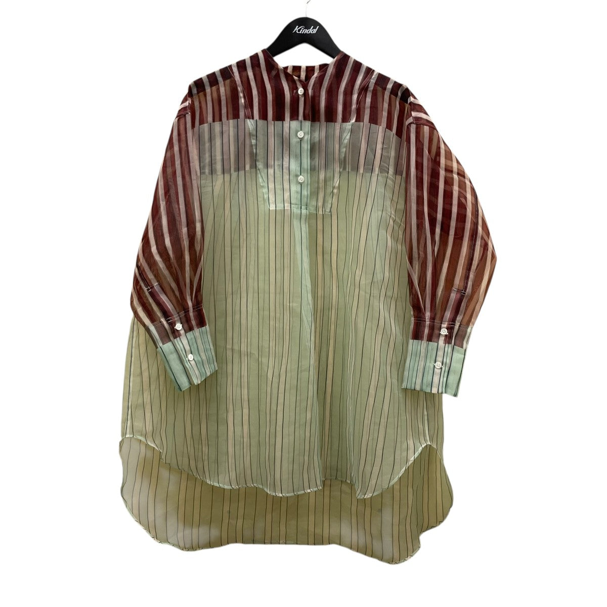 TELMA TLM41FJ007 Printed Sheer Pulloverストライプ柄 シアーシャツ ノーカラーシャツ 古着・中古-1枚目のアイテム画像
