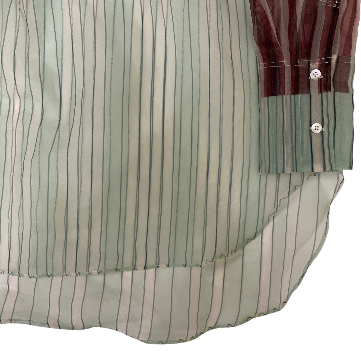 TELMA TLM41FJ007 Printed Sheer Pulloverストライプ柄 シアーシャツ ノーカラーシャツ 古着・中古-4枚目のアイテム画像